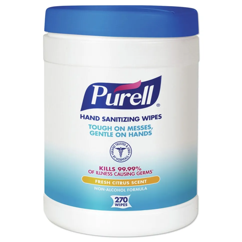 PURELL 9113-06 6.75 in. x 6 in. Fresh Citrus Sanitizing Hand Wipes - White, (6/Carton)
