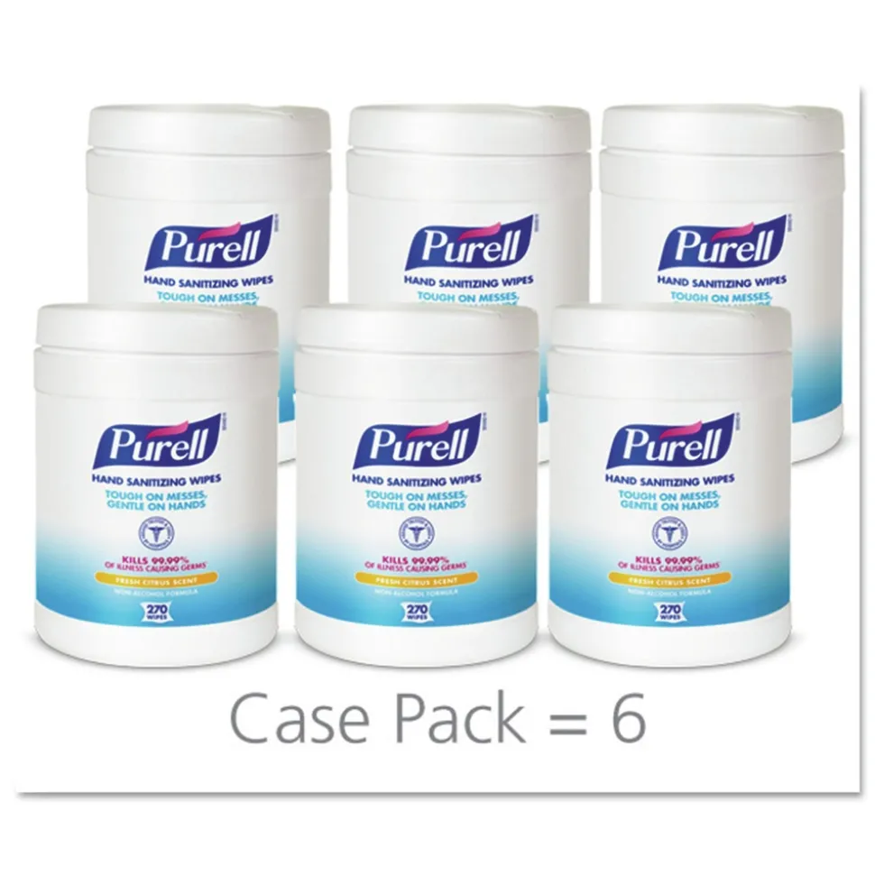 PURELL 9113-06 6.75 in. x 6 in. Fresh Citrus Sanitizing Hand Wipes - White, (6/Carton)