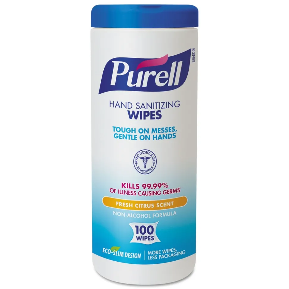 PURELL 9111-12 5.78 in. x 7 in. Premoistened Hand Sanitizing Wipes - Fresh Citrus, White (12/Carton)