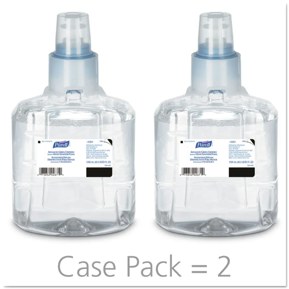 PURELL 1904-02 Advanced 1200 ml Hand Sanitizer Green Certified Foam Refill for LTX-12 Dispensers (2/Carton)