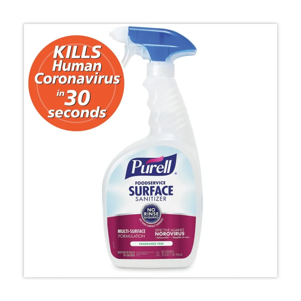 PURELL 32 oz. Bottle with Spray Trigger Attached Foodservice Surface Sanitizer - Fragrance Free (6/Carton)