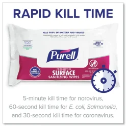 PURELL 1-Ply 7.4 in. x 9 in. Fragrance-Free Foodservice Surface Sanitizing Wipes - White (12 Pouches/Carton)