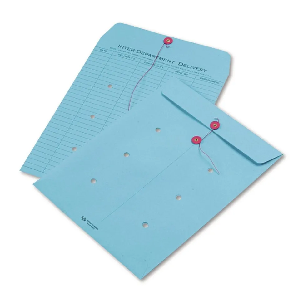 Quality Park 10 x 13 Colored Paper String and Button Interoffice Envelope - Blue (100/Box)