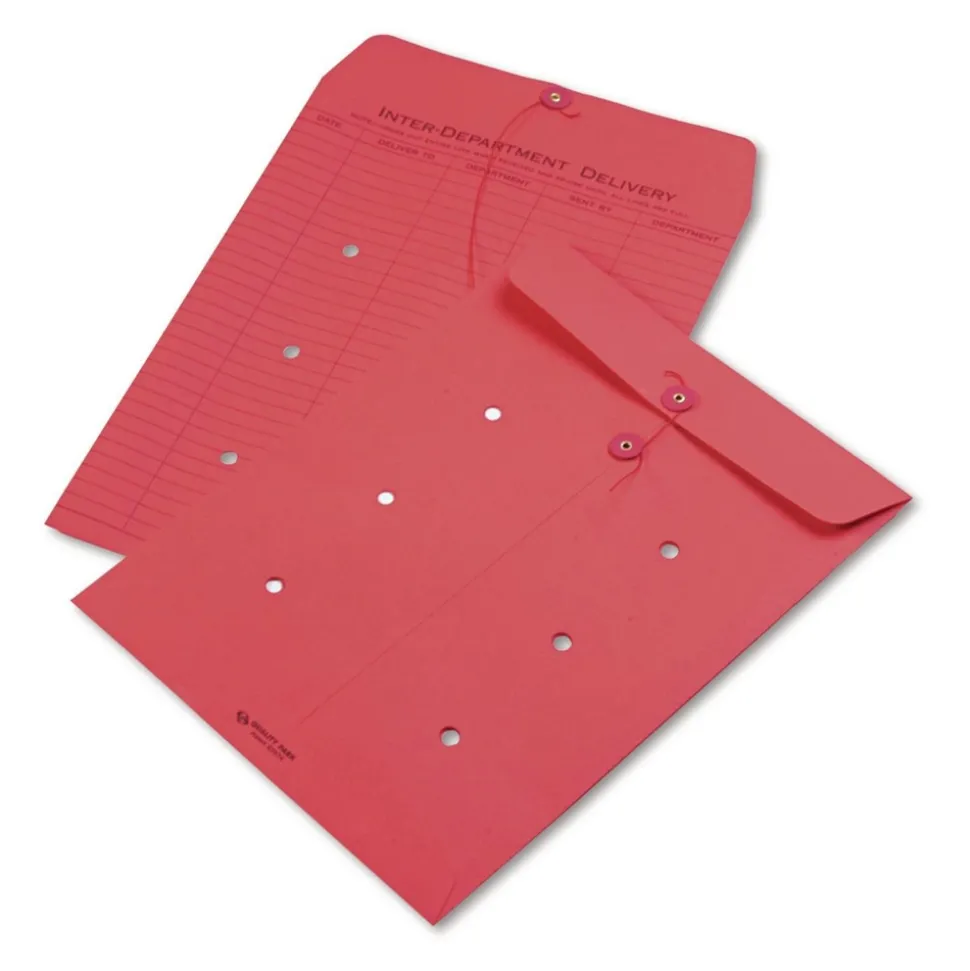 Quality Park 10 x 13 Colored Paper String and Button Interoffice Envelope - Red (100/Box)