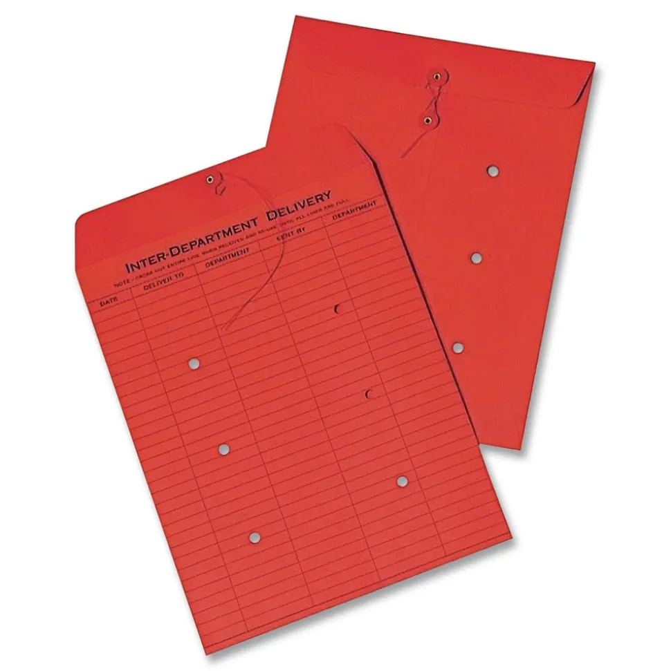 Quality Park 10 x 13 Colored Paper String and Button Interoffice Envelope - Red (100/Box)