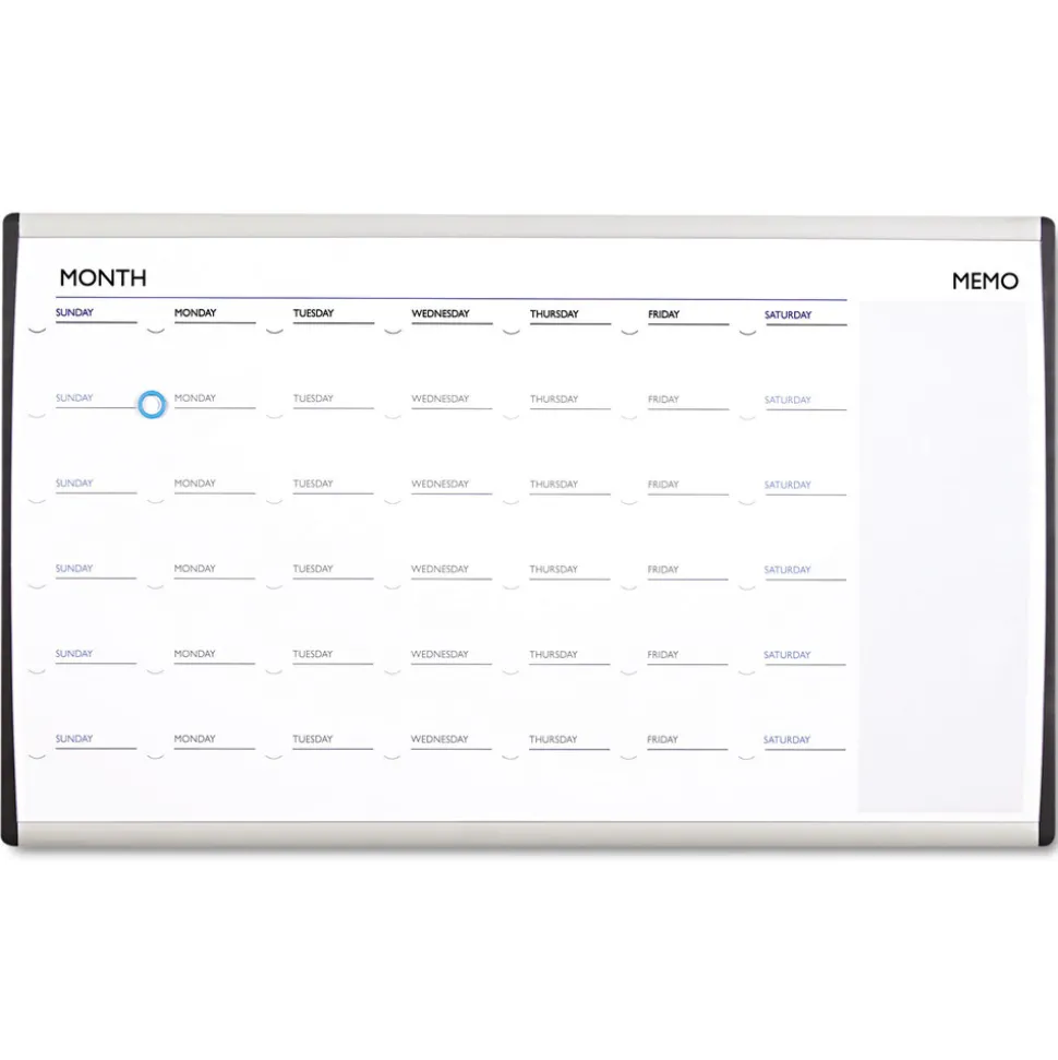 Quartet 30 in. x 18 in. ARC Frame Cubicle Monthly Planning/Scheduling Calendar Board - White Magnetic Surface/Satin Aluminum Frame