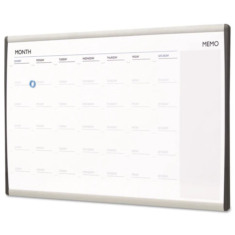 Quartet 30 in. x 18 in. ARC Frame Cubicle Monthly Planning/Scheduling Calendar Board - White Magnetic Surface/Satin Aluminum Frame