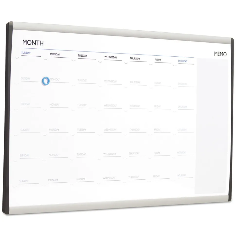 Quartet 30 in. x 18 in. ARC Frame Cubicle Monthly Planning/Scheduling Calendar Board - White Magnetic Surface/Satin Aluminum Frame
