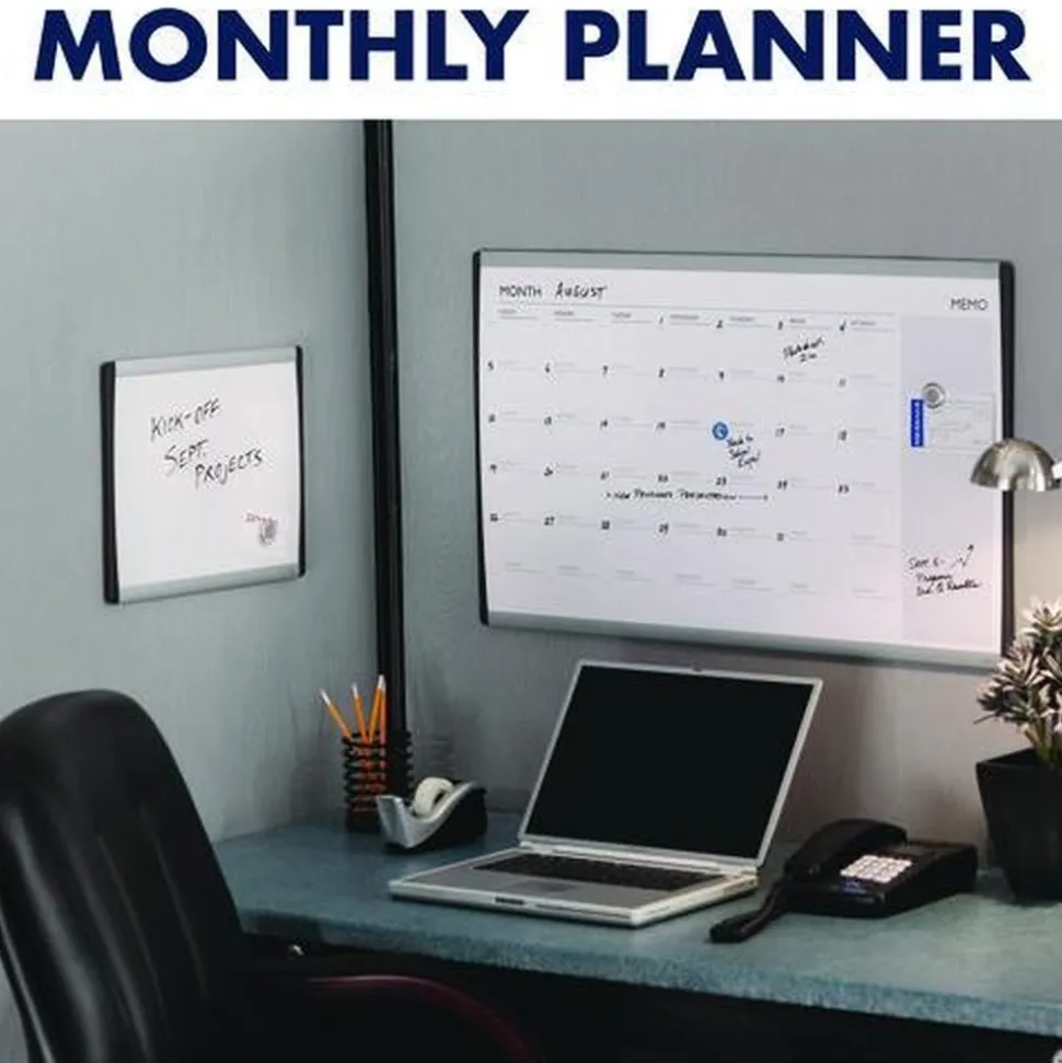 Quartet 30 in. x 18 in. ARC Frame Cubicle Monthly Planning/Scheduling Calendar Board - White Magnetic Surface/Satin Aluminum Frame