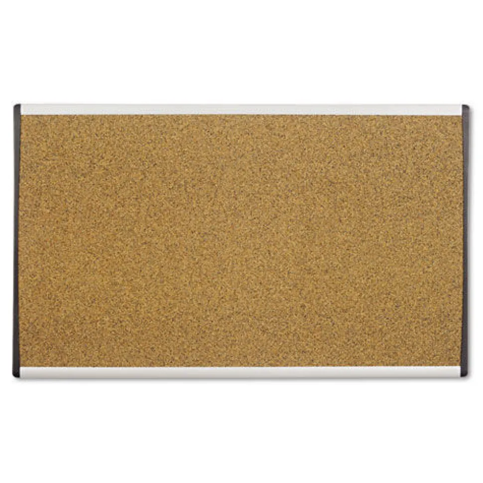 Quartet 30 in. x 18 in. ARC Frame Cubicle Cork Bulletin Board - Tan Surface/Satin Aluminum Frame