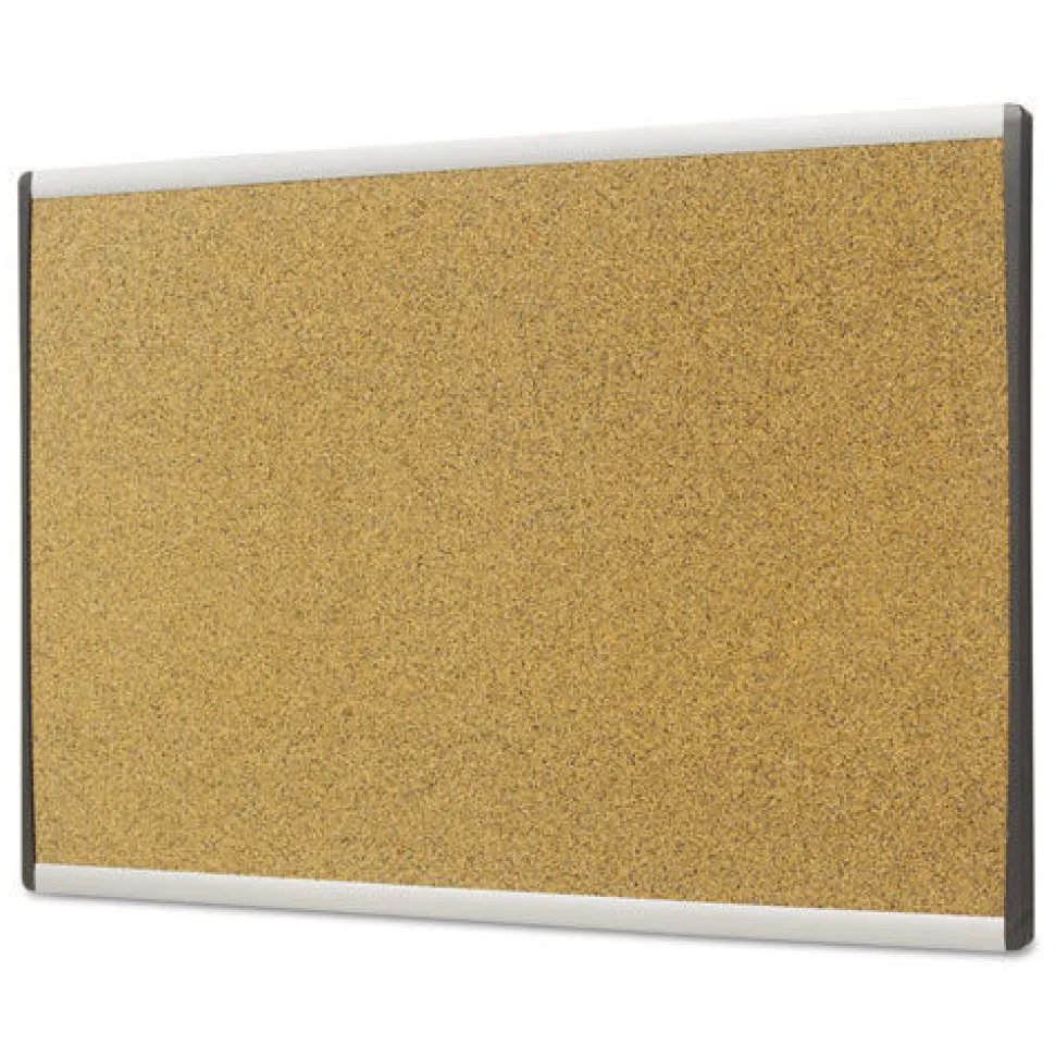 Quartet 30 in. x 18 in. ARC Frame Cubicle Cork Bulletin Board - Tan Surface/Satin Aluminum Frame