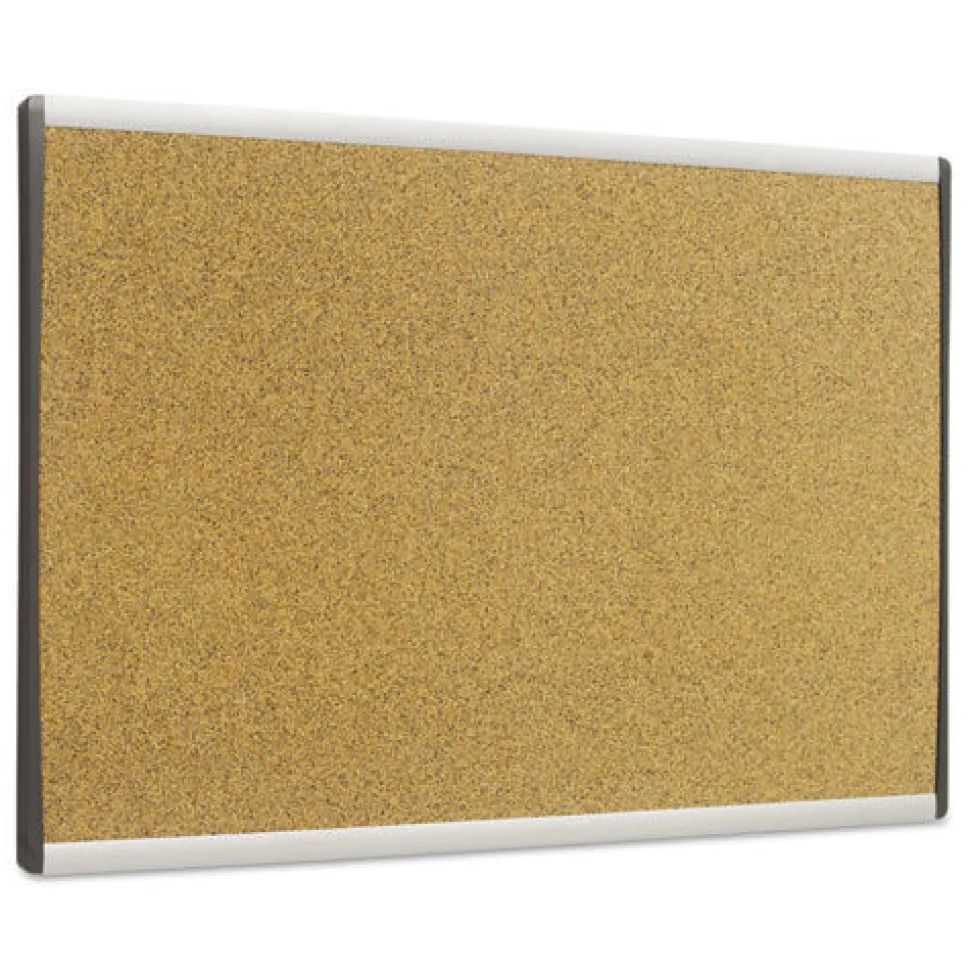 Quartet 30 in. x 18 in. ARC Frame Cubicle Cork Bulletin Board - Tan Surface/Satin Aluminum Frame