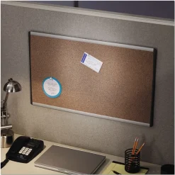 Quartet 30 in. x 18 in. ARC Frame Cubicle Cork Bulletin Board - Tan Surface/Satin Aluminum Frame