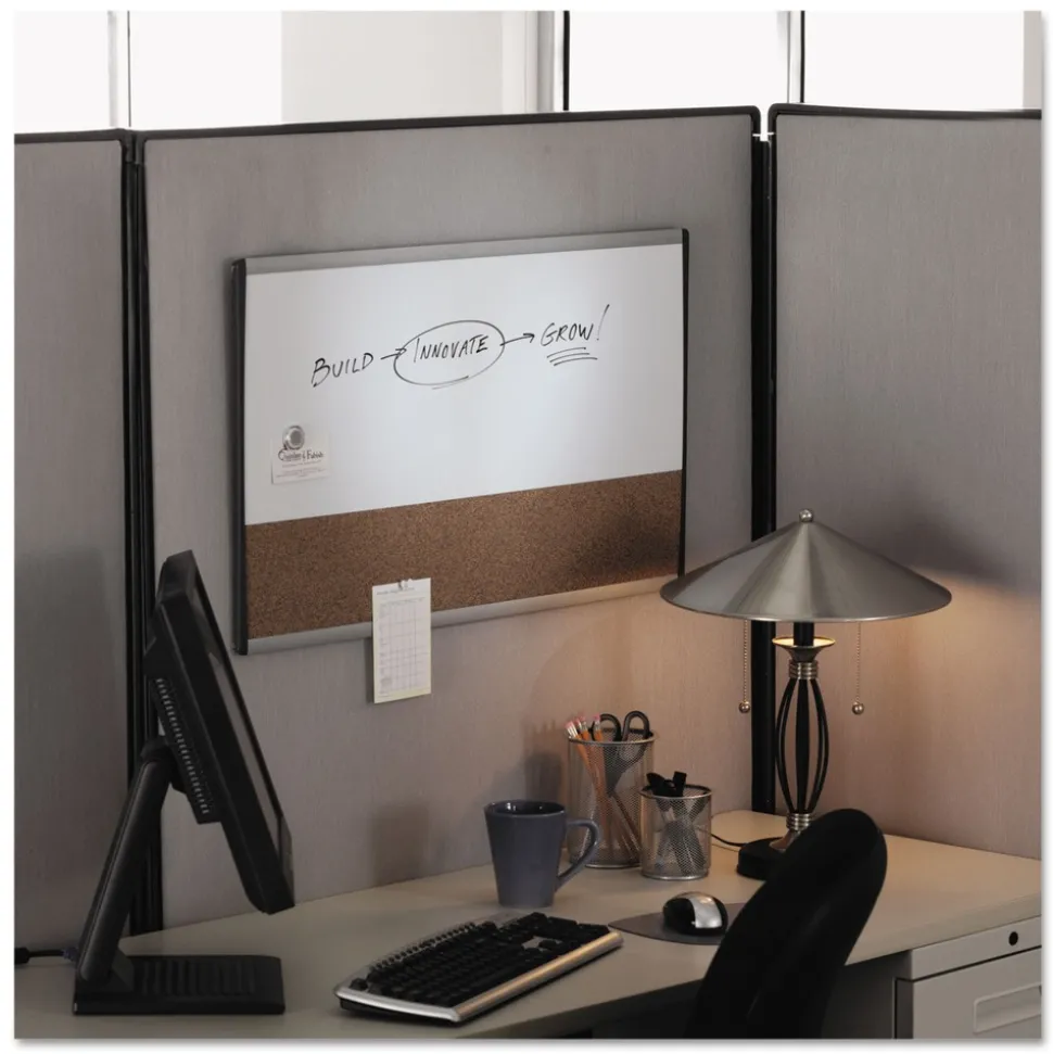 Quartet 30 in. x 18 in. ARC Frame Cubicle Combo Dry Erase/Cork Bulletin Board - Tan/White Surface/Satin Aluminum Frame