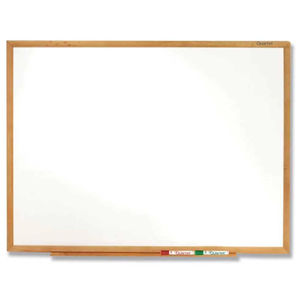 Quartet 36 in. x 24 in. Oak Finished Fiberboard (MDF) Frame Classic Series Total Erase Dry Erase Boards - White Surface