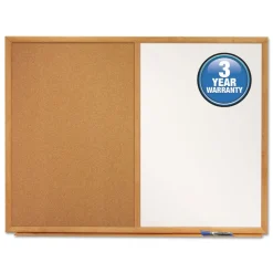 Quartet 48 in. x 36 in. Oak Finished Fiberboard (MDF) Frame Combination Board - Brown/White Surface