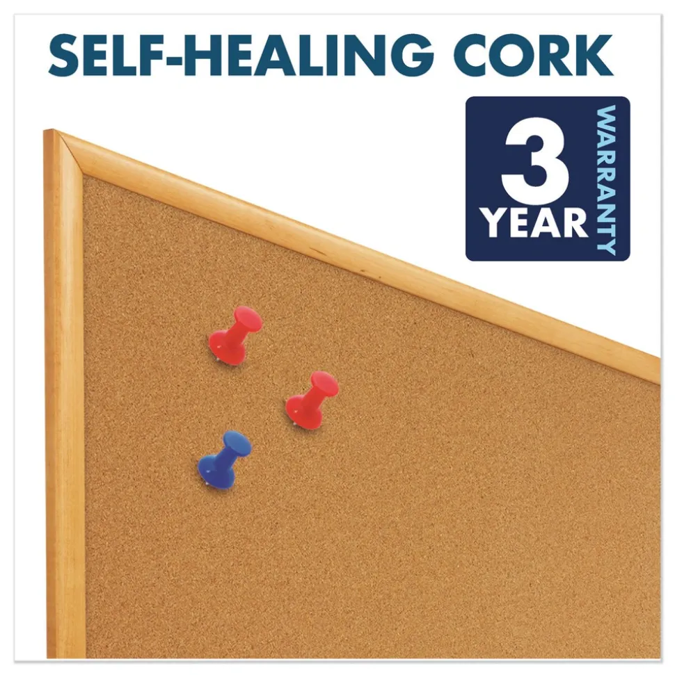 Quartet 48 in. x 36 in. Oak Finished Fiberboard (MDF) Frame Combination Board - Brown/White Surface