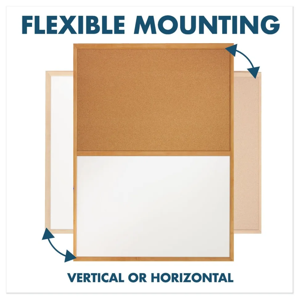 Quartet 48 in. x 36 in. Oak Finished Fiberboard (MDF) Frame Combination Board - Brown/White Surface