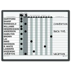 Quartet 24 in. x 18 in. 15-Person Employee In/Out Tracking Board System - White/Gray Surface/Black Aluminum Frame