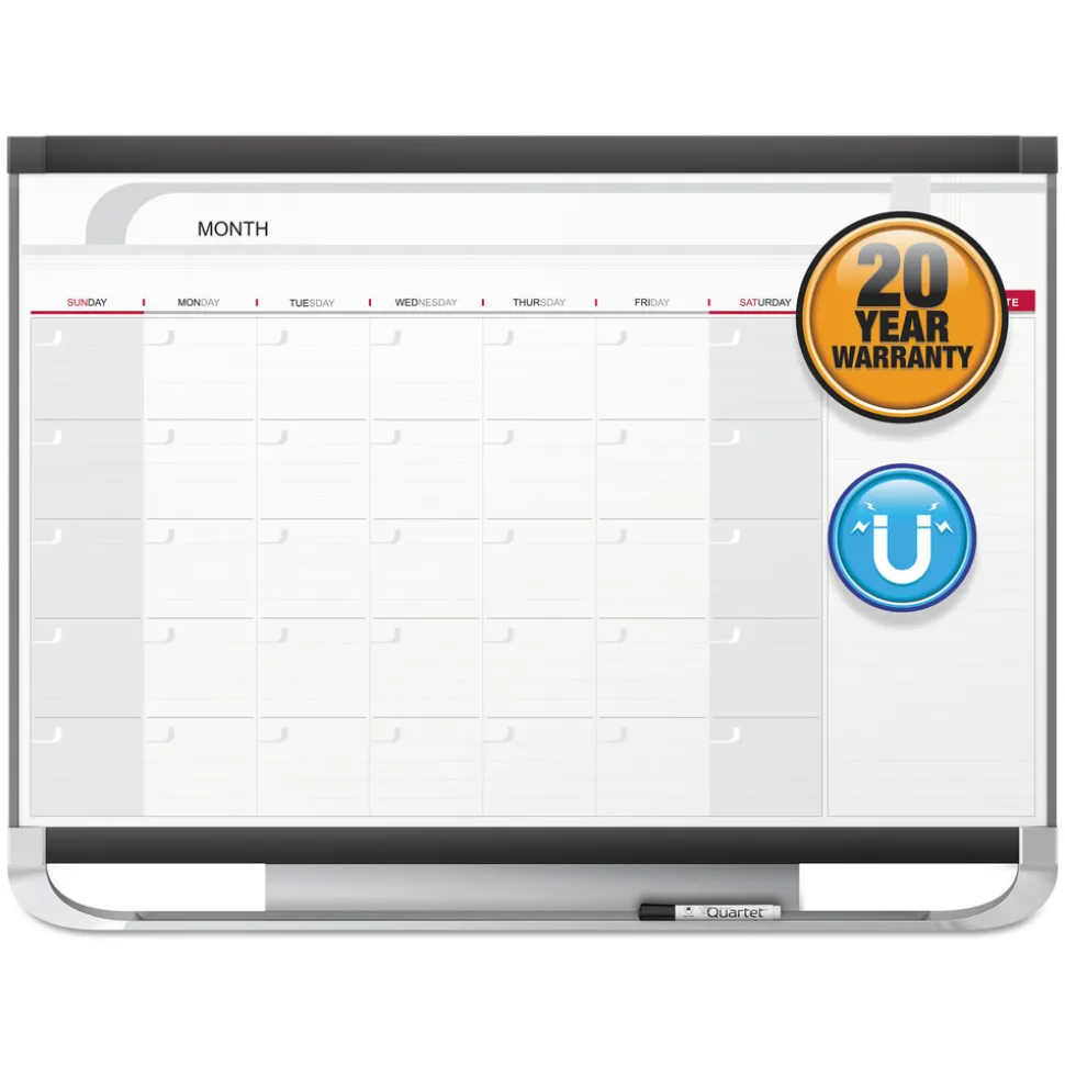 Quartet 36 in. x 24 in. Prestige 2 Magnetic Total Erase Monthly Calendar - White Surface, Graphite Gray Fiberboard/Plastic Frame
