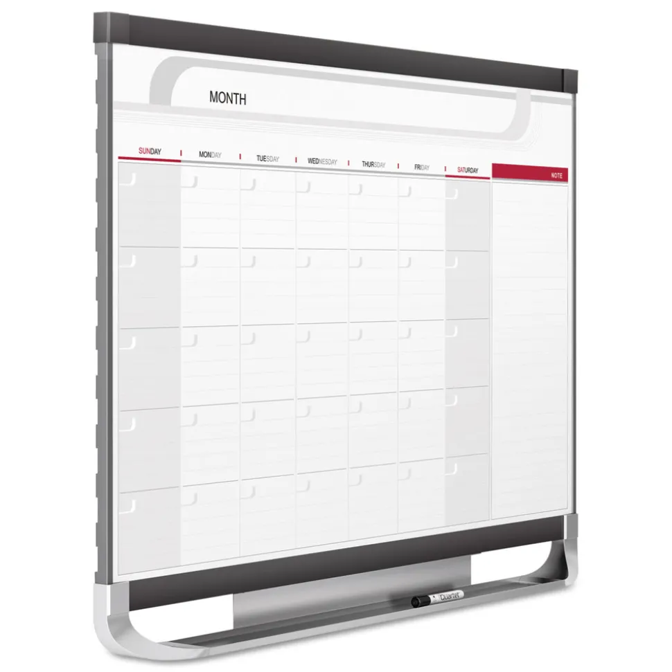 Quartet 36 in. x 24 in. Prestige 2 Magnetic Total Erase Monthly Calendar - White Surface, Graphite Gray Fiberboard/Plastic Frame
