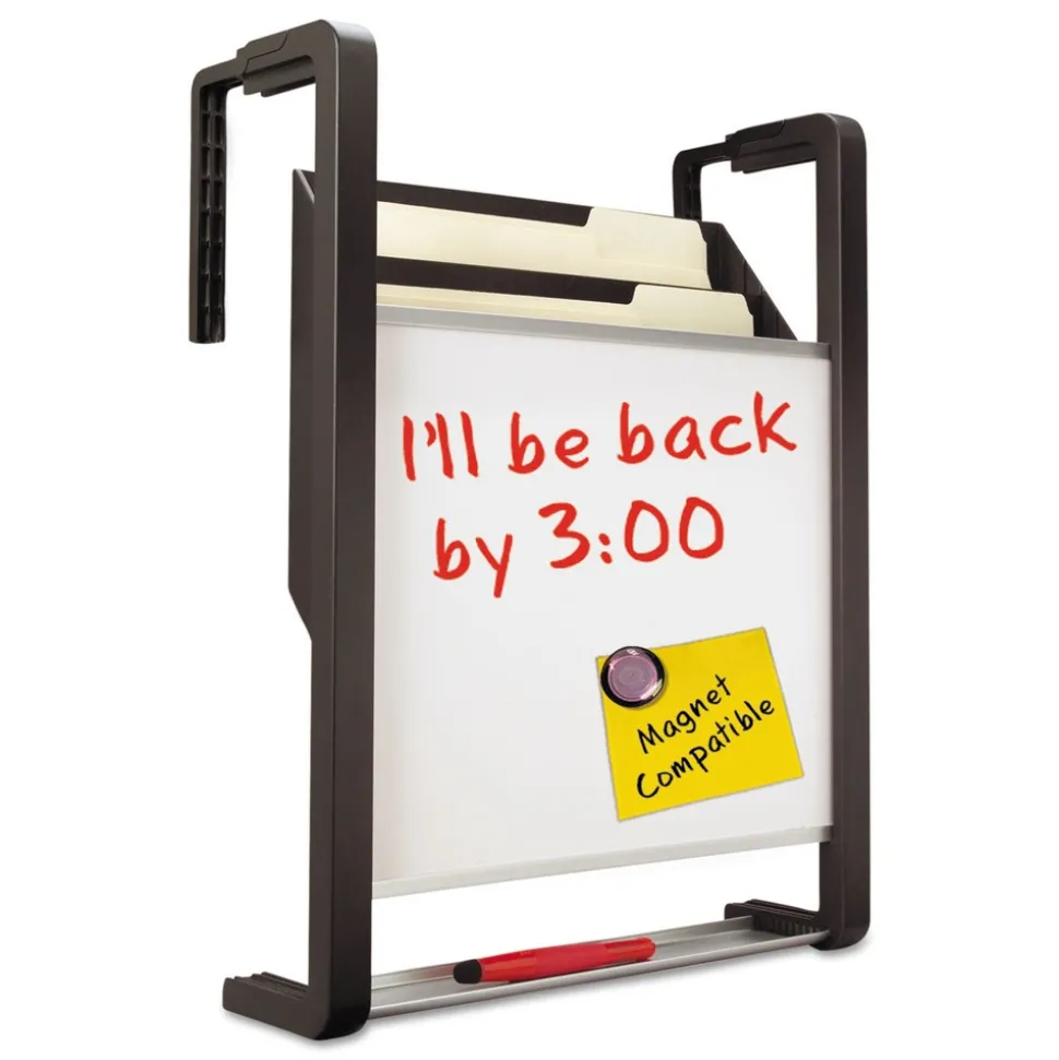 Quartet Three-Pocket Hanging File Pocket with Dry Erase Board - Letter, Black