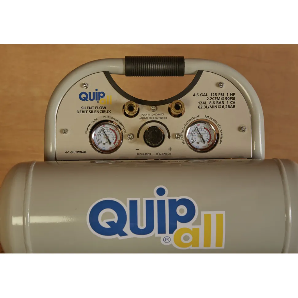 Quipall Ultra Quiet 1 HP 4.6 Gallon Oil-Free Twin Stack Air Compressor