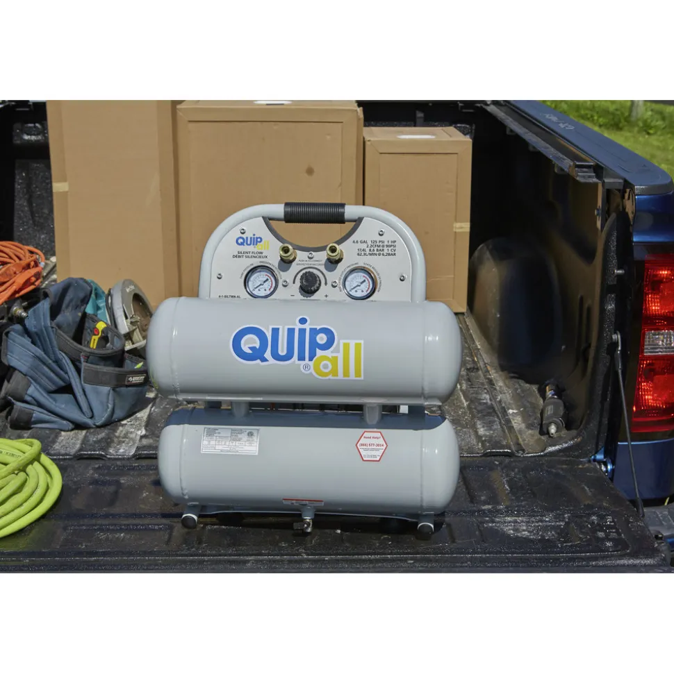 Quipall Ultra Quiet 1 HP 4.6 Gallon Oil-Free Twin Stack Air Compressor