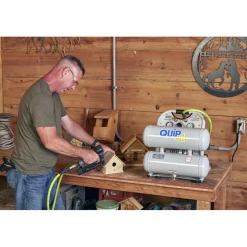 Quipall Ultra Quiet 1 HP 4.6 Gallon Oil-Free Twin Stack Air Compressor