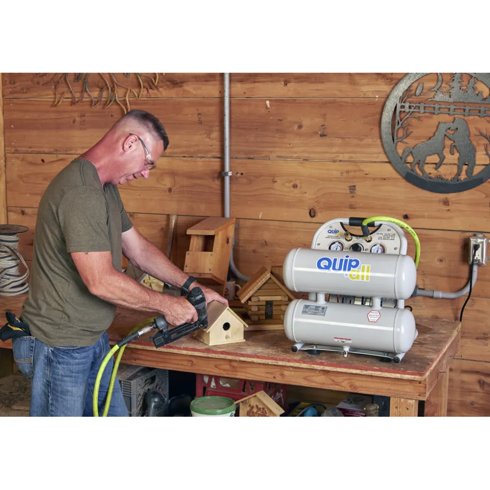 Quipall Ultra Quiet 1 HP 4.6 Gallon Oil-Free Twin Stack Air Compressor