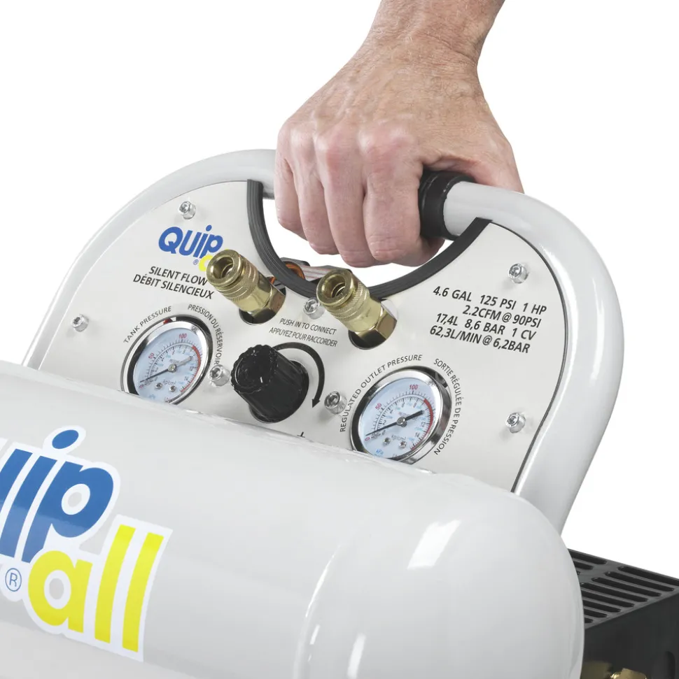 Quipall Ultra Quiet 1 HP 4.6 Gallon Oil-Free Twin Stack Air Compressor