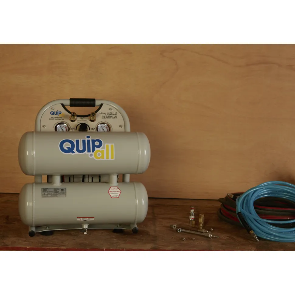 Quipall Ultra Quiet 1 HP 4.6 Gallon Oil-Free Twin Stack Air Compressor