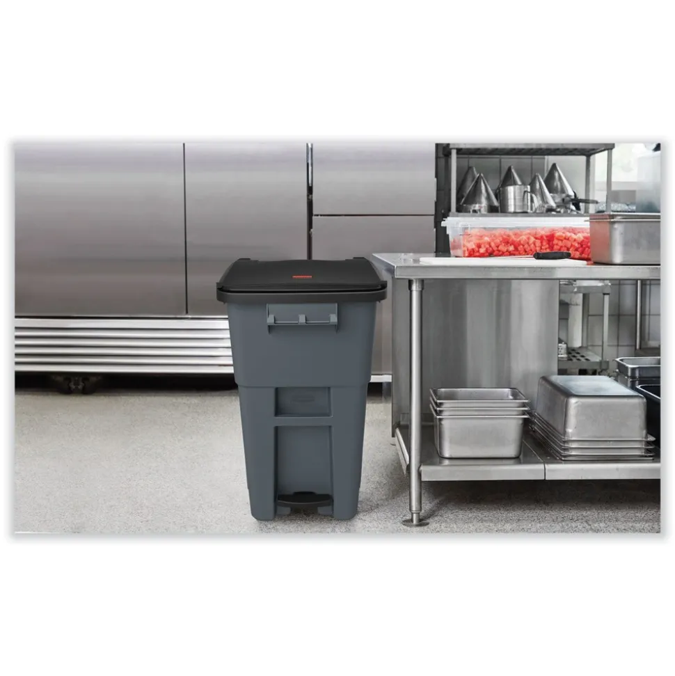 Rubbermaid Commercial 1971956 50 Gallon Brute Step-On Rollouts - Metal/Plastic, Gray