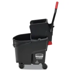 Rubbermaid Commercial 1863896 35 qt. WaveBrake 2.0 Side-Press Plastic Bucket/Wringer Combos - Black