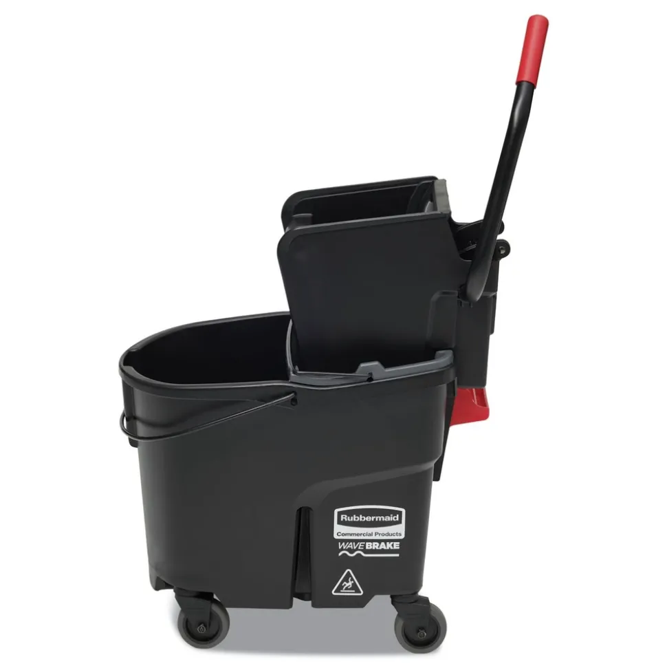 Rubbermaid Commercial 1863896 35 qt. WaveBrake 2.0 Side-Press Plastic Bucket/Wringer Combos - Black