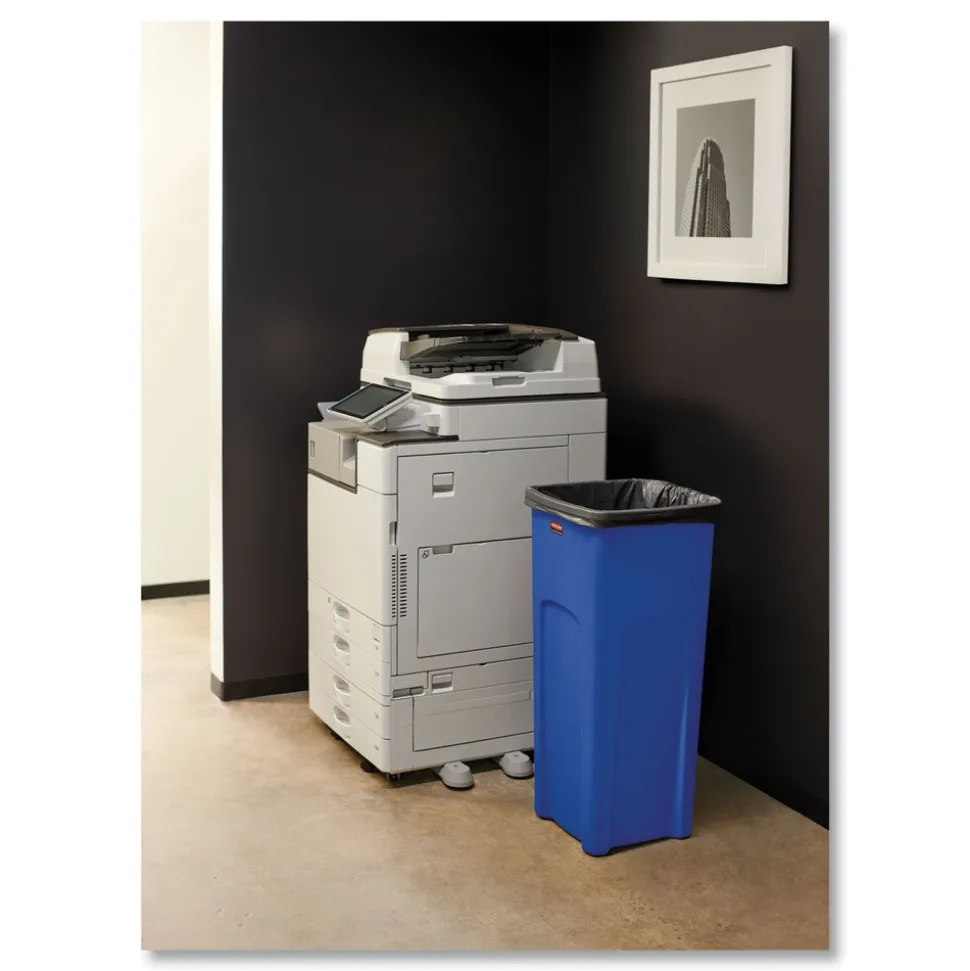 Rubbermaid Commercial 23 Gallon Plastic Recycled Untouchable Square Recycling Container - Blue