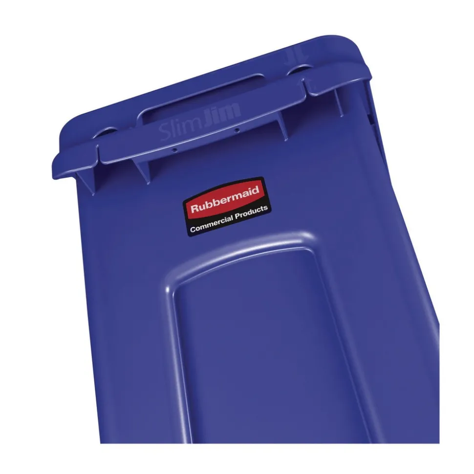 Rubbermaid Commercial 23 Gallon Slim Jim Recycling Plastic Container with Venting Channels - Blue