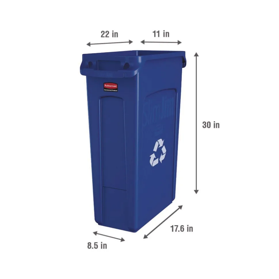 Rubbermaid Commercial 23 Gallon Slim Jim Recycling Plastic Container with Venting Channels - Blue