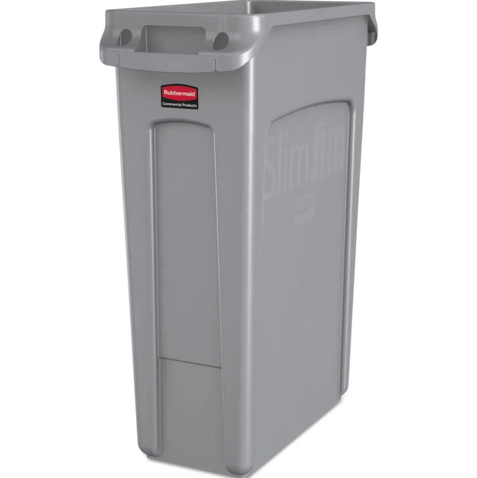 Rubbermaid Commercial 23 Gallon Rectangular Plastic Slim Jim Receptacle W/venting Channels - Gray