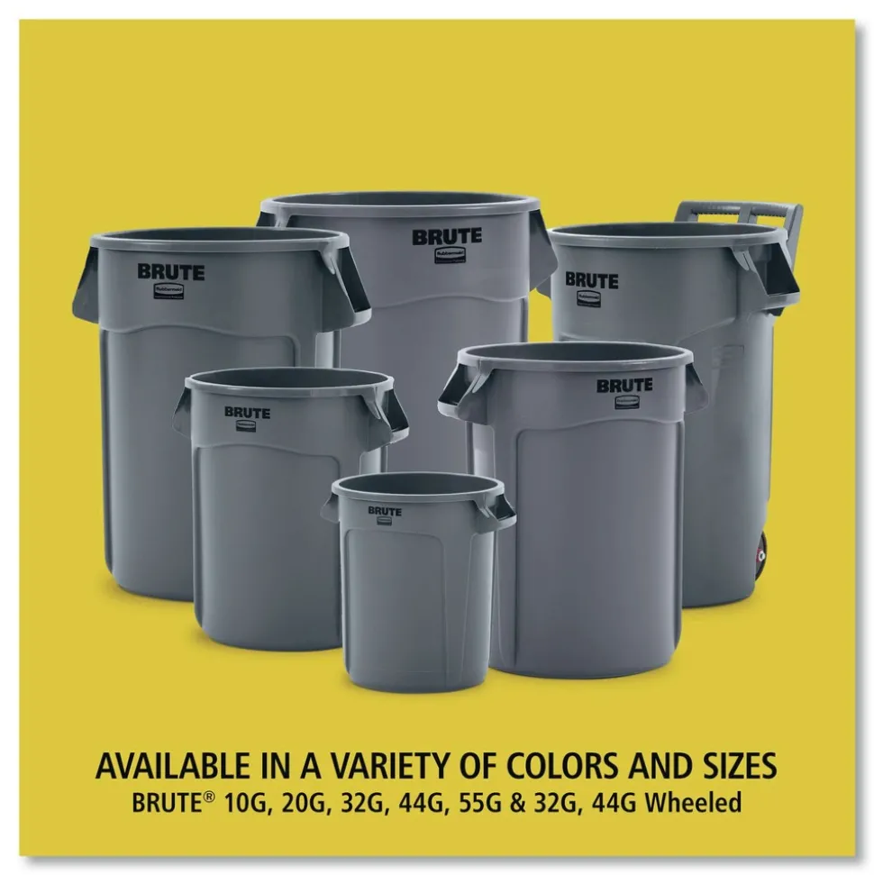 Rubbermaid Commercial 44 Gallon Plastic Vented Round Brute Container - Yellow
