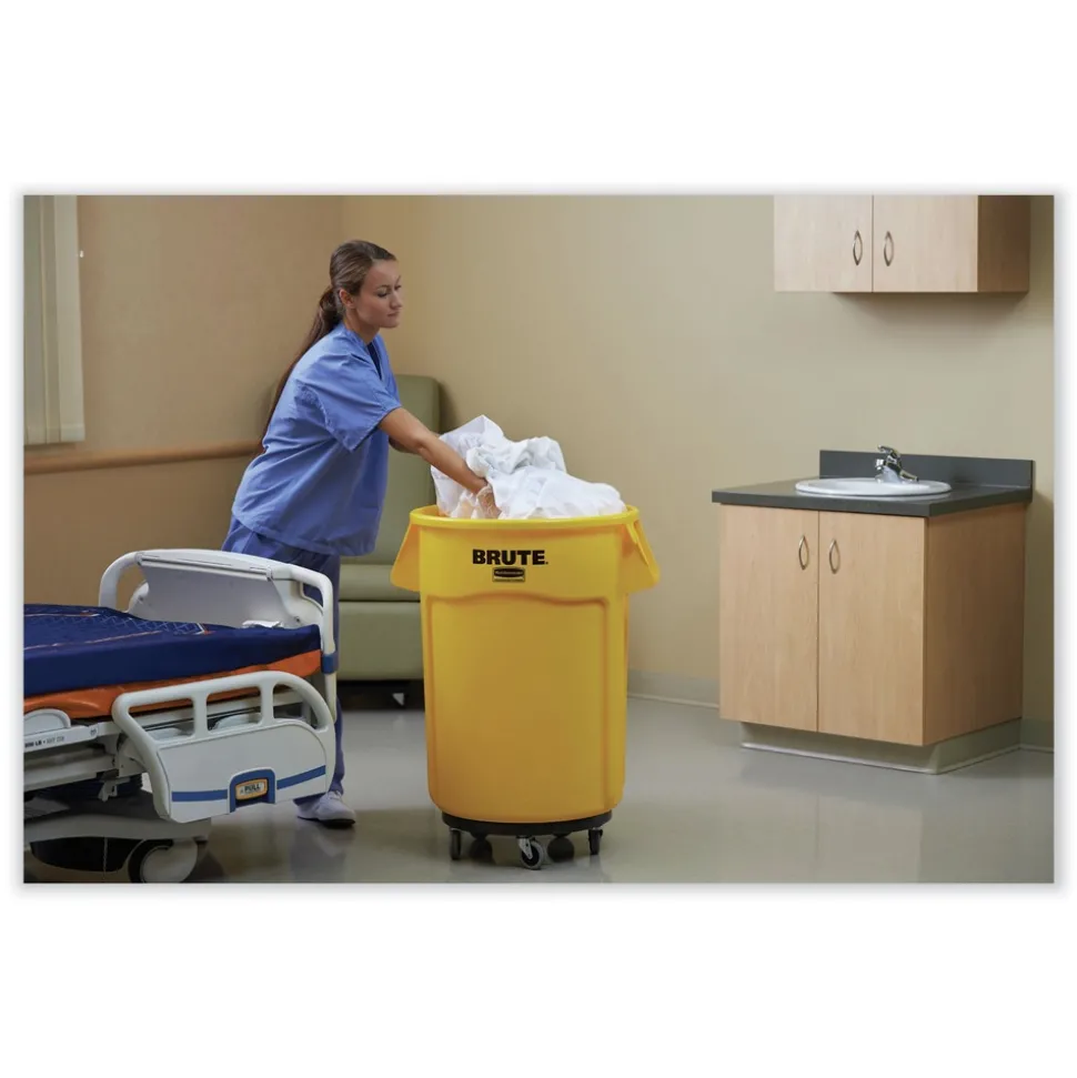 Rubbermaid Commercial 44 Gallon Plastic Vented Round Brute Container - Yellow