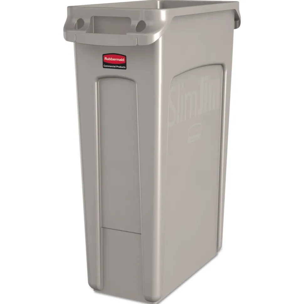 Rubbermaid Commercial 23 Gallon Rectangular Plastic Slim Jim Receptacle with Venting Channels - Beige