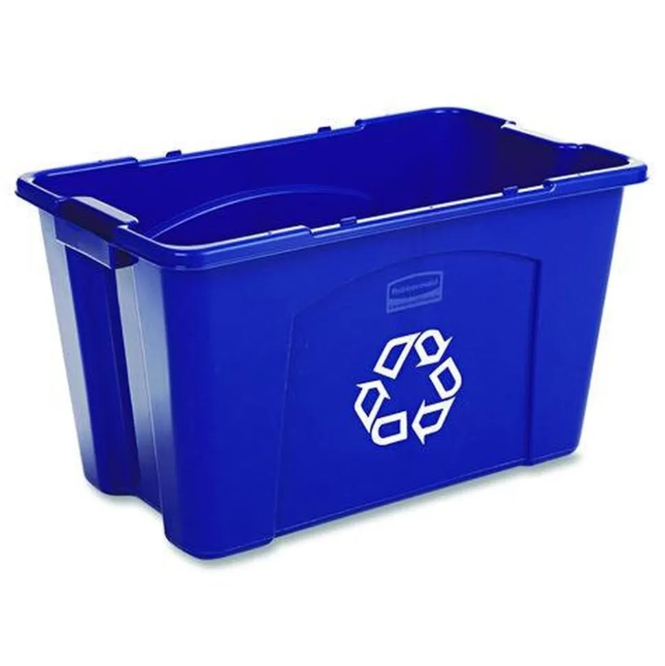 Rubbermaid Commercial 18 Gallon Polyethylene Stacking Recycle Bin - Blue