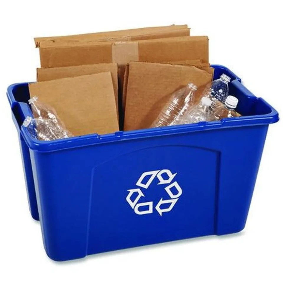 Rubbermaid Commercial 18 Gallon Polyethylene Stacking Recycle Bin - Blue