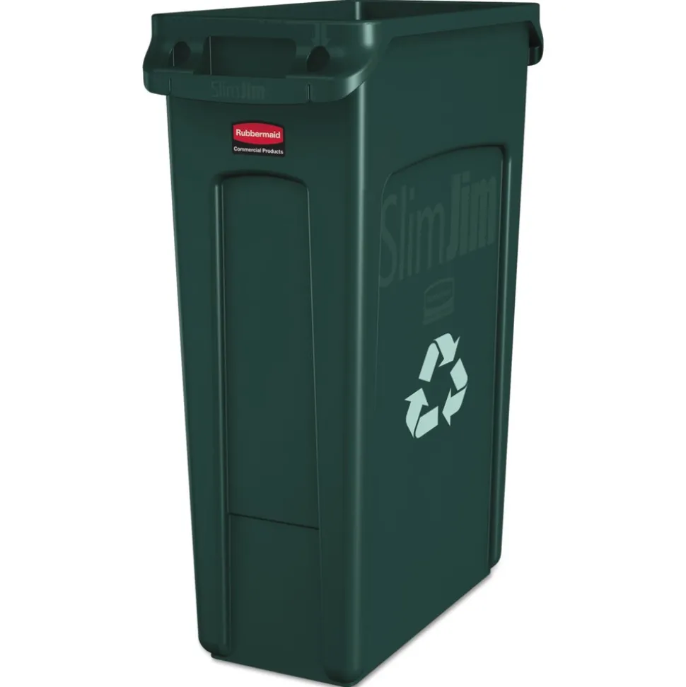 Rubbermaid Commercial 23 Gallon Slim Jim Recycling Container with Venting Channels - Green