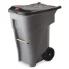 Rubbermaid Commercial 65 Gallon Square Polyethylene Brute Rollout Heavy-Duty Waste Container - Gray