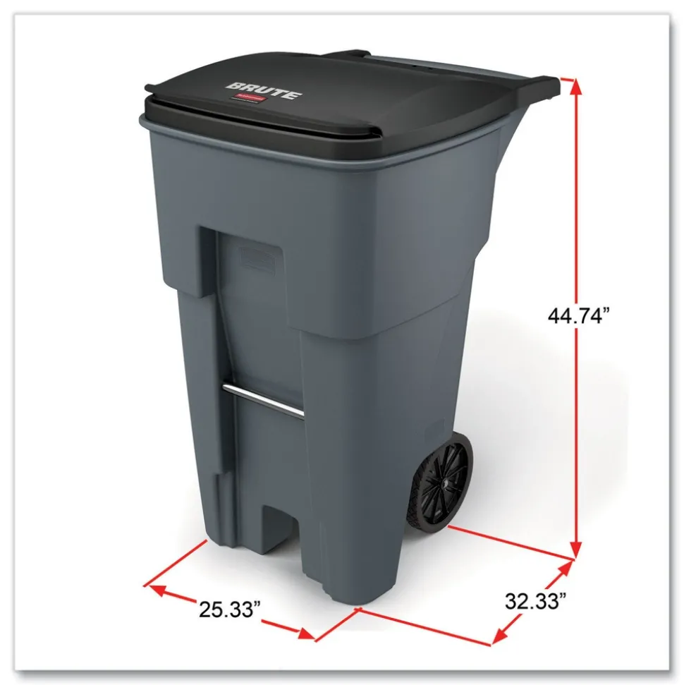 Rubbermaid Commercial 65 Gallon Square Polyethylene Brute Rollout Heavy-Duty Waste Container - Gray