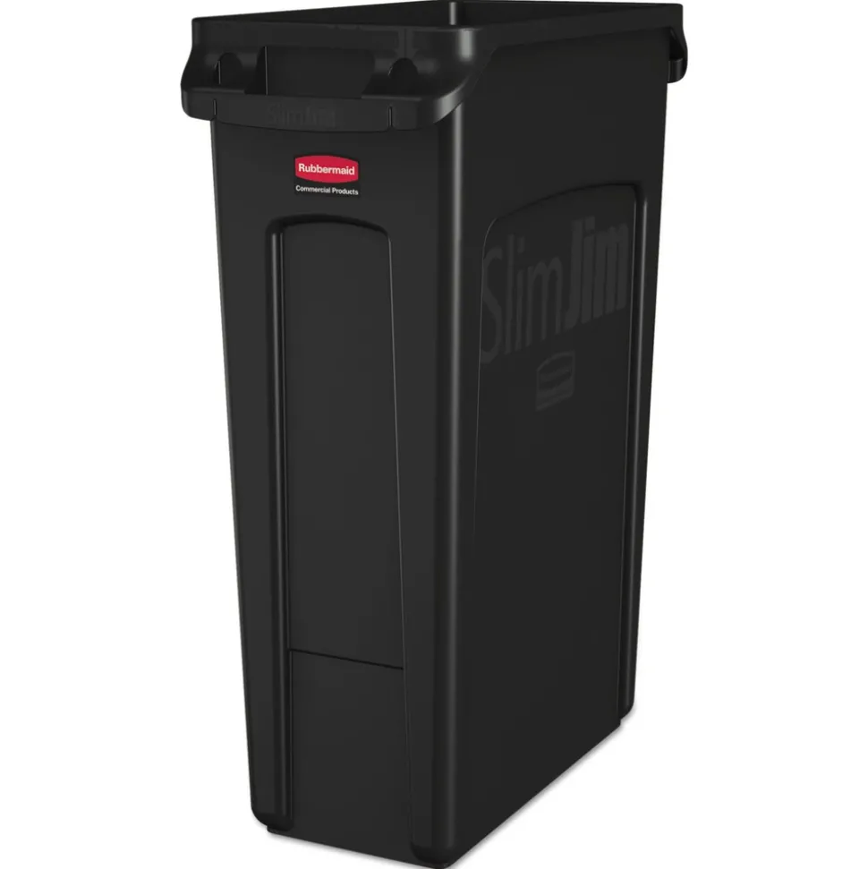 Rubbermaid Commercial 23 Gallon Rectangular Plastic Slim Jim Receptacle W/venting Channels - Black
