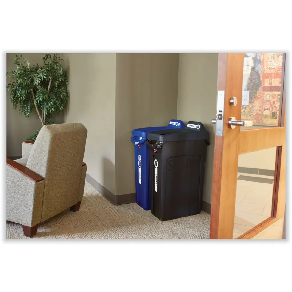 Rubbermaid Commercial 23 Gallon Rectangular Plastic Slim Jim Receptacle W/venting Channels - Black