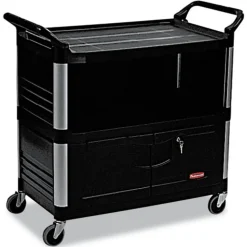 Rubbermaid Commercial 40.63 in. x 20.75 in. x 37.81 in. 300 lbs. Capacity 3 Shelves Plastic Xtra Equipment Cart - Black